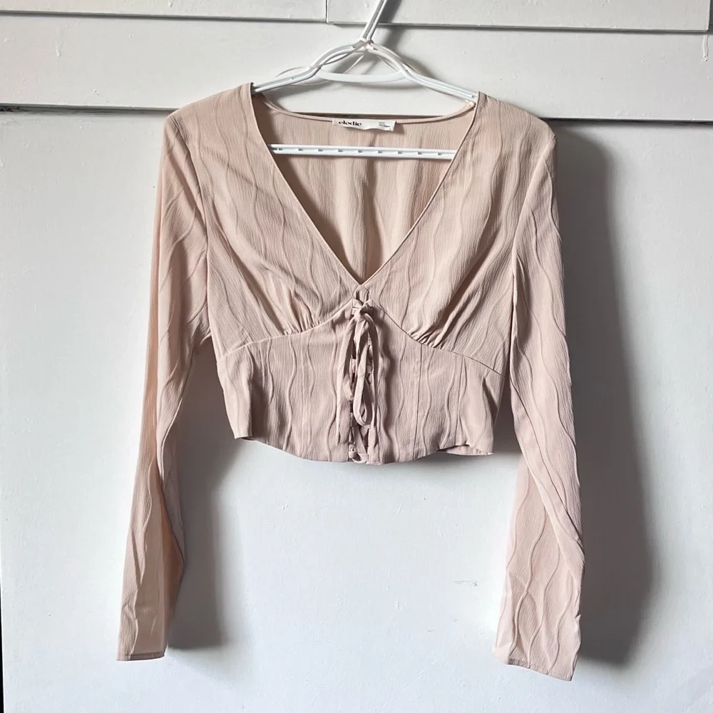Elodie Cream Tie Front Crop Blouse - Picture 2 of 5